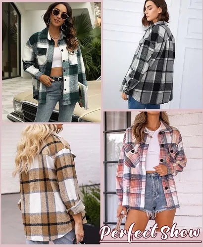 Miniatura 5 de Chaqueta a cuadros para mujer, casual, con botones, manga larga, ropa de moda para otoño