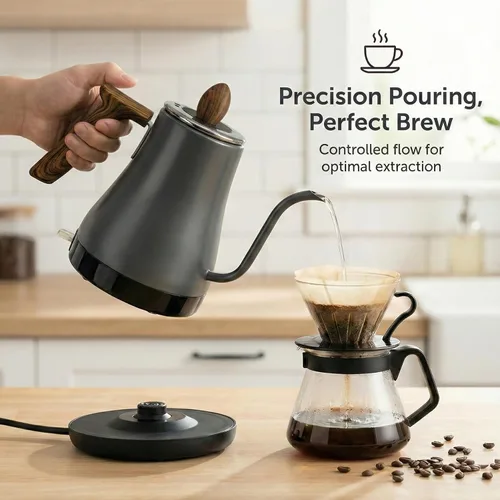 Miniatura 3 de Hervidor eléctrico de cuello de cisne, 34 onzas, 1 litro, para café y té, tapa interior de acero inoxidable de 1000 W, caldera de agua caliente