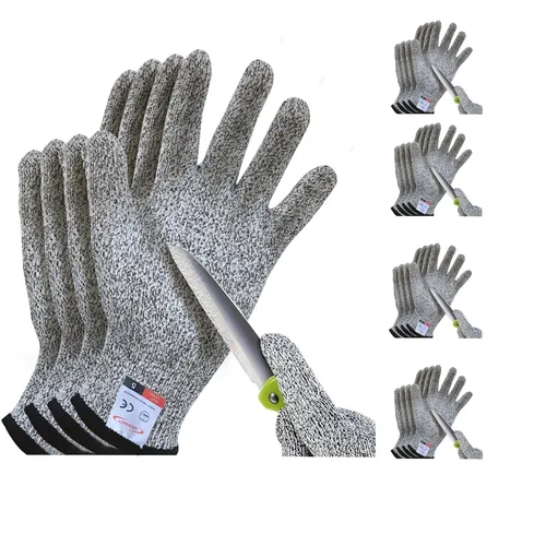 Miniatura 10 de Guantes resistentes a cortes, 4 pares de guantes resistentes a cortes de grado alimenticio, guantes de corte para cocina, pelado de ostras, Gris