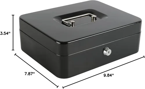 Miniatura 8 de xydled caja grande de acero con seguro con bandeja extraíble para monedas y cerradura de llave, 9.84" x 7.87" x 3.54", color negro