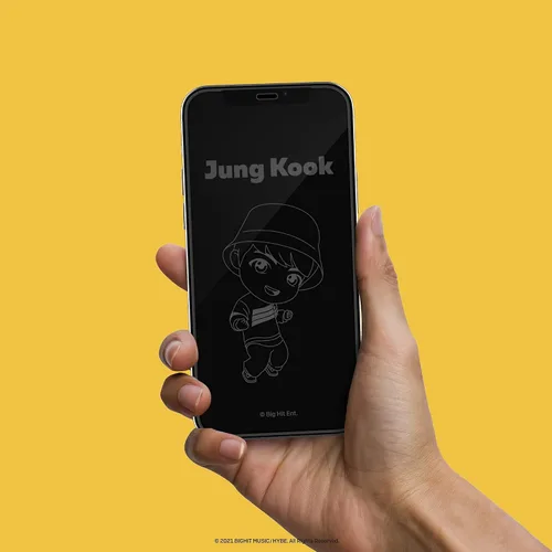 Miniatura 2 de iFace TinyTAN inspirado en BTS Protector de pantalla de vidrio templado de borde redondo diseñado para iPhone 12 Pro Max (Jung Kook)