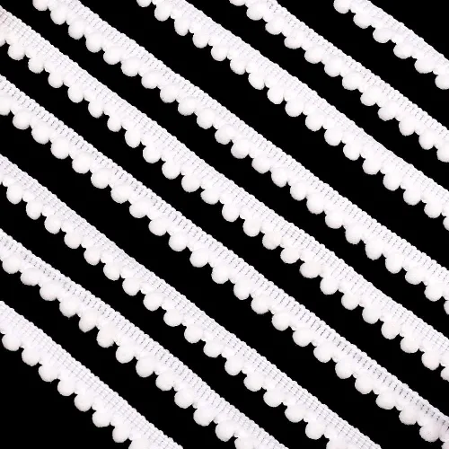 PH PandaHall 25 yardas, pompones, adornos de flecos, 1/2 pulgada (0.472 in), borde único, cinta de coser blanca, pompones para manualidades, Blanco