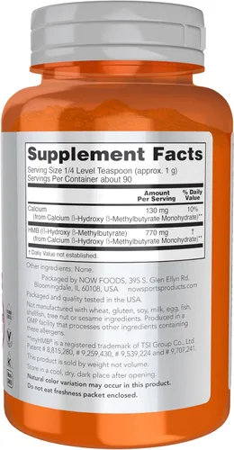 Miniatura 2 de NOW Alimentos Nutrición Deportiva, HMB (β-hidroxi β-metilbutirato) en polvo, recuperación deportiva*, 3.17 oz