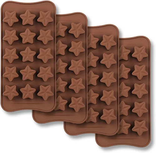 homEdge Molde de chocolate con forma de estrella de 15 cavidades, juego de 4 moldes de silicona antiadherentes para gelatina de chocolate y