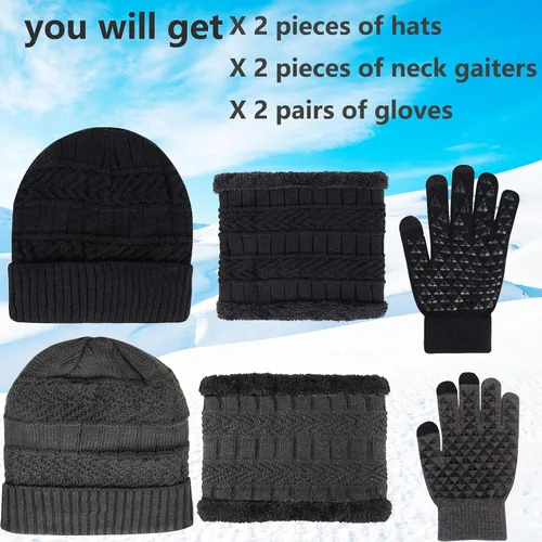 Miniatura 2 de Paquete de 5 guantes de gorro, bufanda para mujeres y hombres, incluye gorros, bufanda de vellón, guantes de punto, calentador de cara de esquí