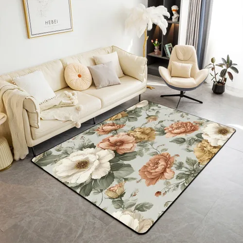 jejeloiu Groovy Flower Area Rug 5x7 Polyester Retro Floral Boho Living Room Rugs 70S Hippie Groovy Flowers Bohemian Decor Carpet Psychedelic Floral