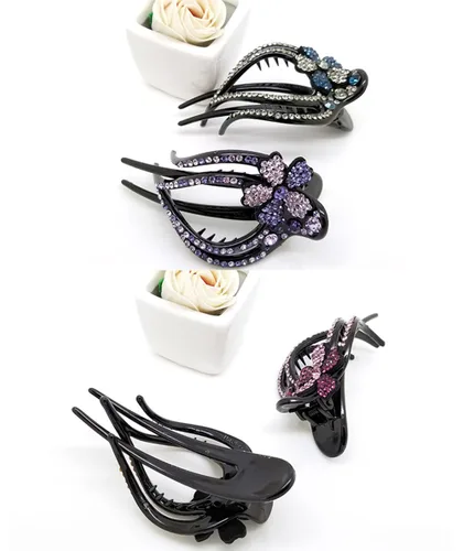 Miniatura 7 de 2 pinzas para el cabello con diamantes de imitación en forma de corazón, pasadores de cola de caballo con diseño decorativo (flor de lum -C)