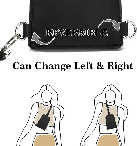 Miniatura 3 de Pequeña bolsa cruzada, cangurera, elegante bolsa cruzada para viajes esenciales, regalos para mujeres, Nailon-Negro, Bolso bandolera