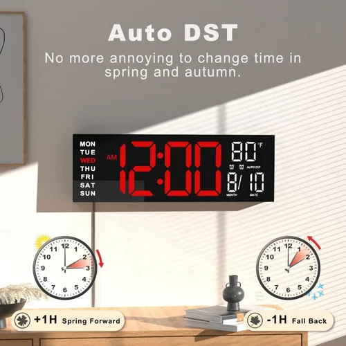 Miniatura 5 de JALL Reloj digital grande de montaje en pared de 16 pulgadas, temporizador de cuenta atrás, alarma, LED grande, color RGB, DST, temperatura
