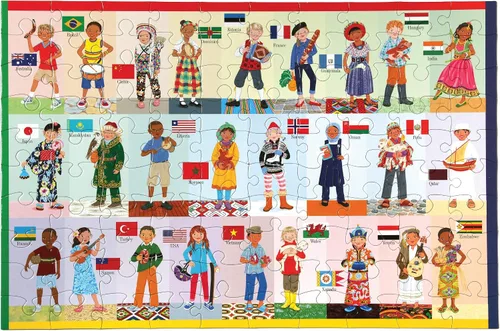 eeBoo: Children of The World - Rompecabezas de 100 piezas, permite a los niños aprender sobre diferentes países, fomenta la resolución de problemas,