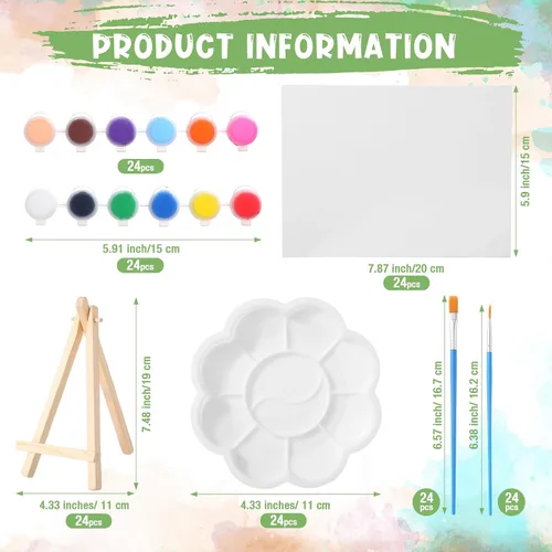 Miniatura 2 de Qilery Juego de 24 mini tableros de lienzo y caballete de 6 x 8 pulgadas para pintar, tiras de pintura acrílica, paletas, pinceles, lienzos, kits