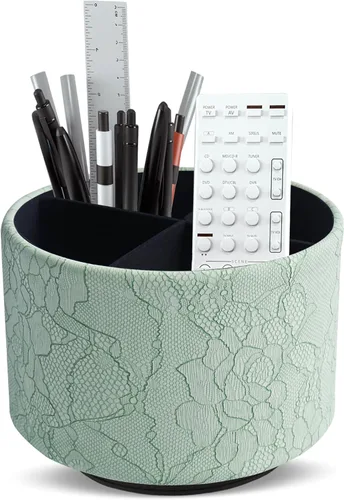 Miniatura 9 de Organizador redondo de cuero para suministros de arte, soporte para control remoto, giro de 360 grados, soporte multifuncional para lápices, 4