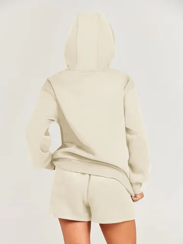 Miniatura 5 de ANRABESS Conjunto de 2 piezas para mujer, sudadera corta con cordón y capucha de gran tamaño, conjunto a juego
