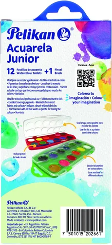 Miniatura 2 de Pelikan Juego de acuarela y pincel de plástico lavable junior, 12 colores, 1 cada uno (07501203), surtido