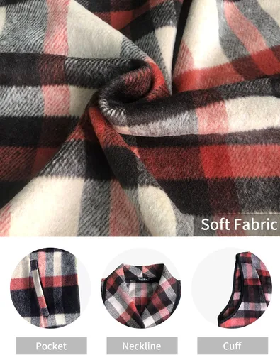Miniatura 4 de Yacun - Chaleco sin mangas drapeado tipo cárdigan con bolsillos para mujer y estampado a cuadros búfalo