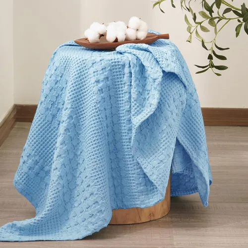 Miniatura 4 de PHF - Manta tejida de punto gofre 100% algodón, suave, ligera, transpirable, acogedora, de verano, para sofá y cama, tejida, estética, decoración