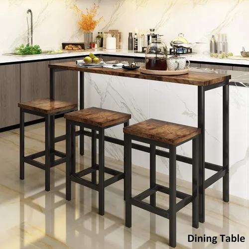 Miniatura 2 de Juego de mesa de comedor de 4 piezas, juego de mesa de comedor de altura de mostrador con 3 taburetes, juego de cocina de pub con reposapiés Marrón