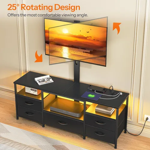 Miniatura 2 de HOOBRO Soporte de TV con soporte y toma de corriente, para televisores de 32/45/55/60/65 pulgadas, centro de entretenimiento LED giratorio