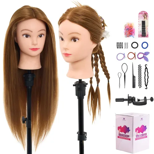 Miniatura 14 de 100% cabello humano de maniquí, cabeza de maniquí de cabello real de 18 pulgadas, cabeza de muñeca de maniquí de cosmetología para peinar