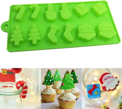 Miniatura 7 de YuCool Paquete de 3 moldes de silicona de Navidad para chocolate y caramelos, pequeños moldes de silicona para hornear – rojo, verde, rosa