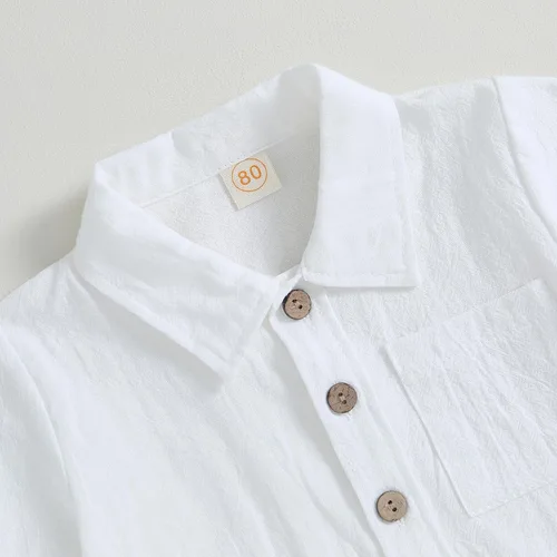 Miniatura 4 de AEEMCEM Conjunto de 2 piezas de camisa y pantalones cortos de algodón de lino de algodón de color liso para niños pequeños