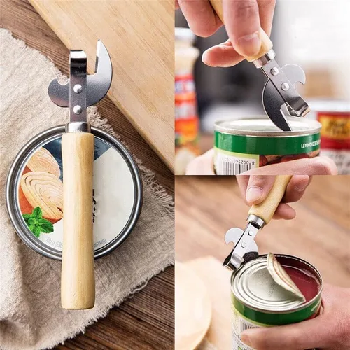 Miniatura 5 de Utensilios de cocina de acero inoxidable Tapa multifuncional Remov-e corte lateral manual abrelatas con mango de madera