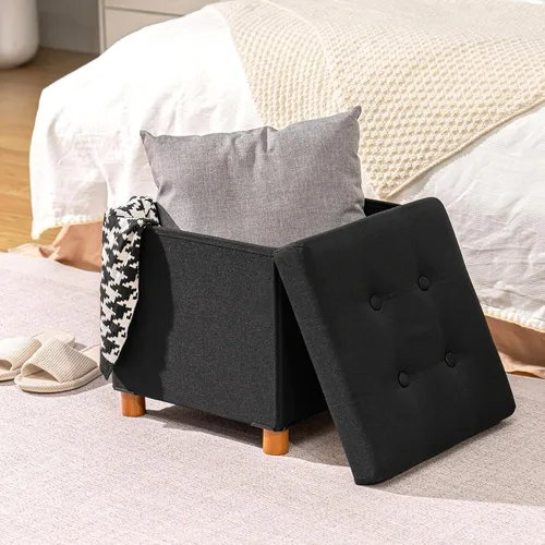 Miniatura 4 de B FSOBEIIALEO Otomana de almacenamiento con bandeja, taburetes de pies y otomanas con patas, cubo de almacenamiento, asiento de lino negro de 15
