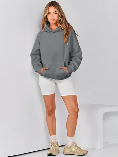 Miniatura 6 de Caracilia Sudaderas con capucha de gran tamaño para mujer, de forro polar, manga larga, con bolsillos, ropa de moda para otoño 2024