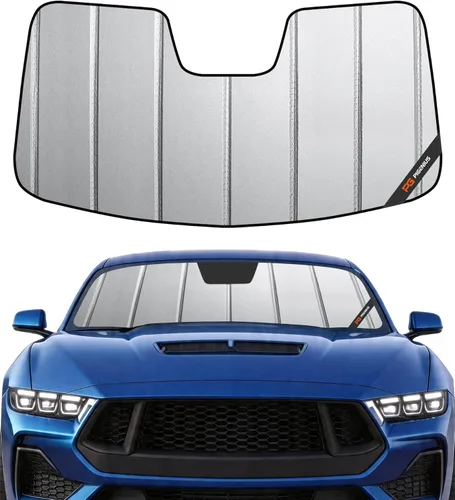 Miniatura 11 de Protección solar para parabrisas Pigenius para Ford Mustang 2015-2023 sin cámara montada en el espejo retrovisor - Metálico Plateado metálica