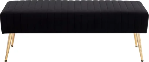 Furniliving Banco de 44 Pulgadas para Dormitorio, Bancos Otomanos Tapizados con Tela Rayada y Tufting con Patas de Metal en Forma de X para Sala de