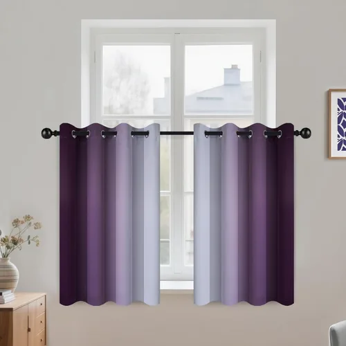 Miniatura 61 de COSVIYA Cortinas 100% Opacas Azul Degradado con Lazos Ajustables para Cocina Aislamiento Térmico Oscurecimiento de Habitación Cenefa con Bolsillo