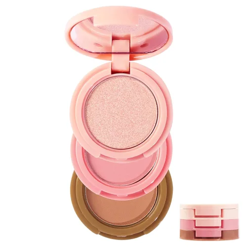 Miniatura 8 de Trío mezclable 3 en 1, paleta de maquillaje de contorno y rubor, bronceador crema, rubor en polvo suave y sedoso, polvo de maquillaje iluminador 01