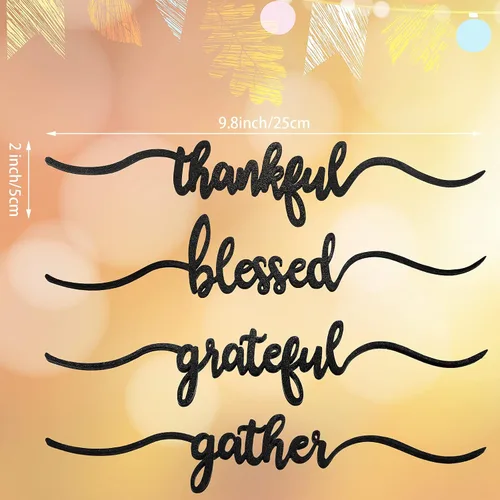 Miniatura 2 de Jetec 8 letreros de madera con recorte de Acción de Gracias, letrero de madera recortada con texto en inglés "Grateful Blessed Gather", decoración