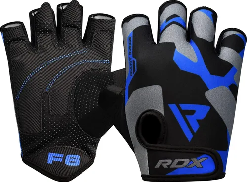 RDX Guantes de levantamiento de pesas para gimnasio, entrenamiento de fitness, palma acolchada antideslizante, equipo de entrenamiento de fuerza Azul