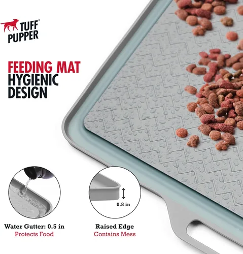Miniatura 5 de Tuff Pupper XXL Tapete de alimentación para perros 36x24 para comida y agua Tapete impermeable de silicona para pisos Tapete de comida para Gris