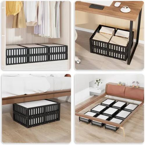 Miniatura 5 de Almacenamiento de bambú debajo de la cama con ruedas, caja organizadora de zapatos rodante debajo de la cama para zapatos, mantas, juguetes