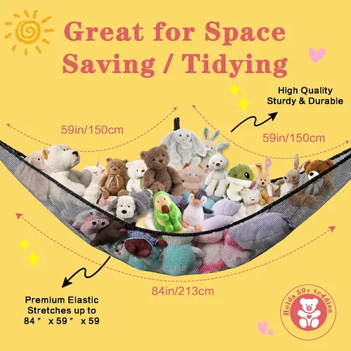 Miniatura 4 de Hamaca de red de animales de peluche, organizador grande de almacenamiento de juguetes, hamaca de almacenamiento para niños, guardería, dormitorio