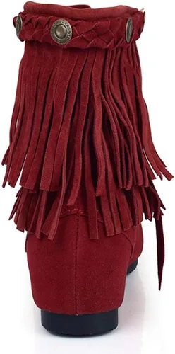 Miniatura 3 de Classic Fringe Moccasin Boots Ankle High Women Low Heel Booties