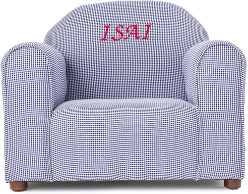 Silla personalizada de cuadros para niños con bordado de nombre personalizado, tela de microgamuza suave, cojín acolchado, marco de madera, de 2 a 5