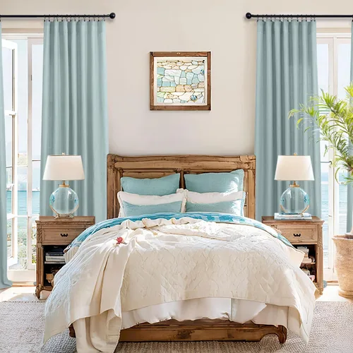 Miniatura 186 de Cortinas de lino gris claro, 2 paneles, presillas traseras, bolsillo para cortinero, semitraslúcidas, ahorran energía, estilo rústico, arpillera