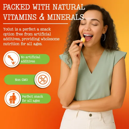 Miniatura 6 de YoGut Bocadillo de yogur liofilizado, mango, paquete de 6, aperitivos saludables para niños, niños pequeños y adultos, sin gluten, sin OMG, con 5