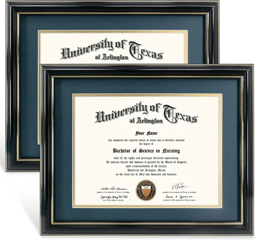 Miniatura 36 de GraduationMall Marco de diploma de certificado de 8.5 x 11, madera maciza y vidrio templado, acabado negro con ribete dorado