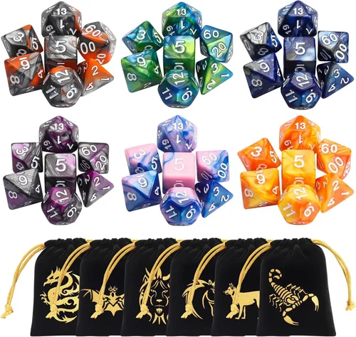 Miniatura 17 de CiaraQ Juego de dados poliédricos - Dados para juegos de rol DND para Calabozos y Dragones, juego de mesa RPG, doble color, 35 piezas