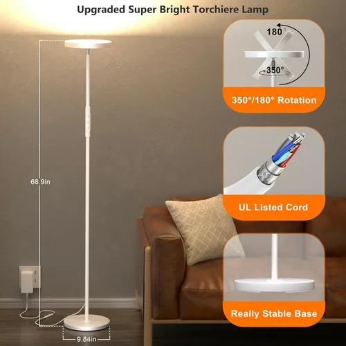 Miniatura 5 de Lámpara de pie LED, lámpara de pie brillante de 3600 lúmenes, equivalente a 350 W, con atenuación continua de 2700 K-6500 K, lámpara moderna