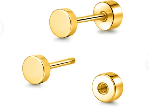 Miniatura 12 de Aretes de tuerca de titanio hipoalergénico con parte trasera plana, aretes de tuerca de 0.118 in a 0.197 in, aretes clásicos simples para cartílago