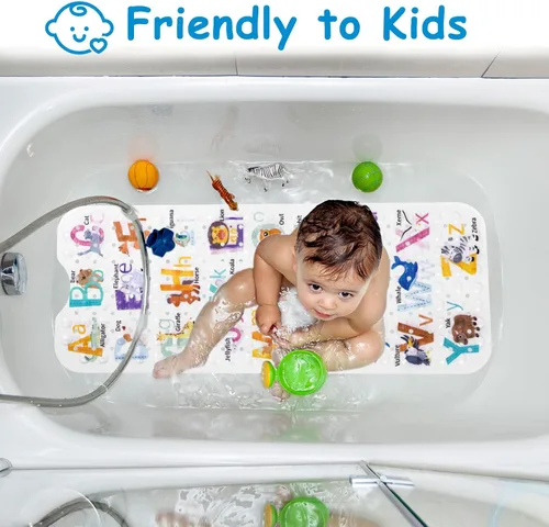 Miniatura 4 de Topotdor Alfombra de Baño para Bebé para Bañera para Niños, 40 X 16 Pulgadas Extra Larga Alfombra de Bañera para Niños Pequeños Antideslizante