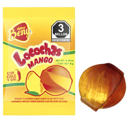 Miniatura 3 de BENY LOCOCHAS PEG BOLSA DURO DE CARAMELO CON CENTRO DE CHILI EN POLVO DE 5.1 oz, 18 unidades (MANGO)