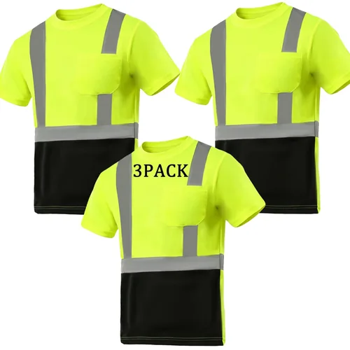 Miniatura 8 de sesafety Camisas de alta visibilidad para hombre clase 3 Hi Vis, camisetas reflectantes de construcción para hombres con bolsillo, camisetas