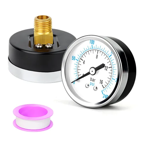 MEANLIN MEASURE Medidor de presión en seco de 0 ~ 240Psi Hierro Niquelado 1/4 "NPT 2" Face Dial WOG Agua Aceite Aire Centro Montaje Trasero
