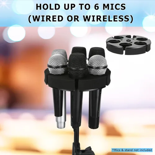 Miniatura 3 de Soporte para micrófonos múltiples, soporta hasta 6 micrófonos, soporte de micrófono con cable e inalámbrico para soporte, aluminio, negro